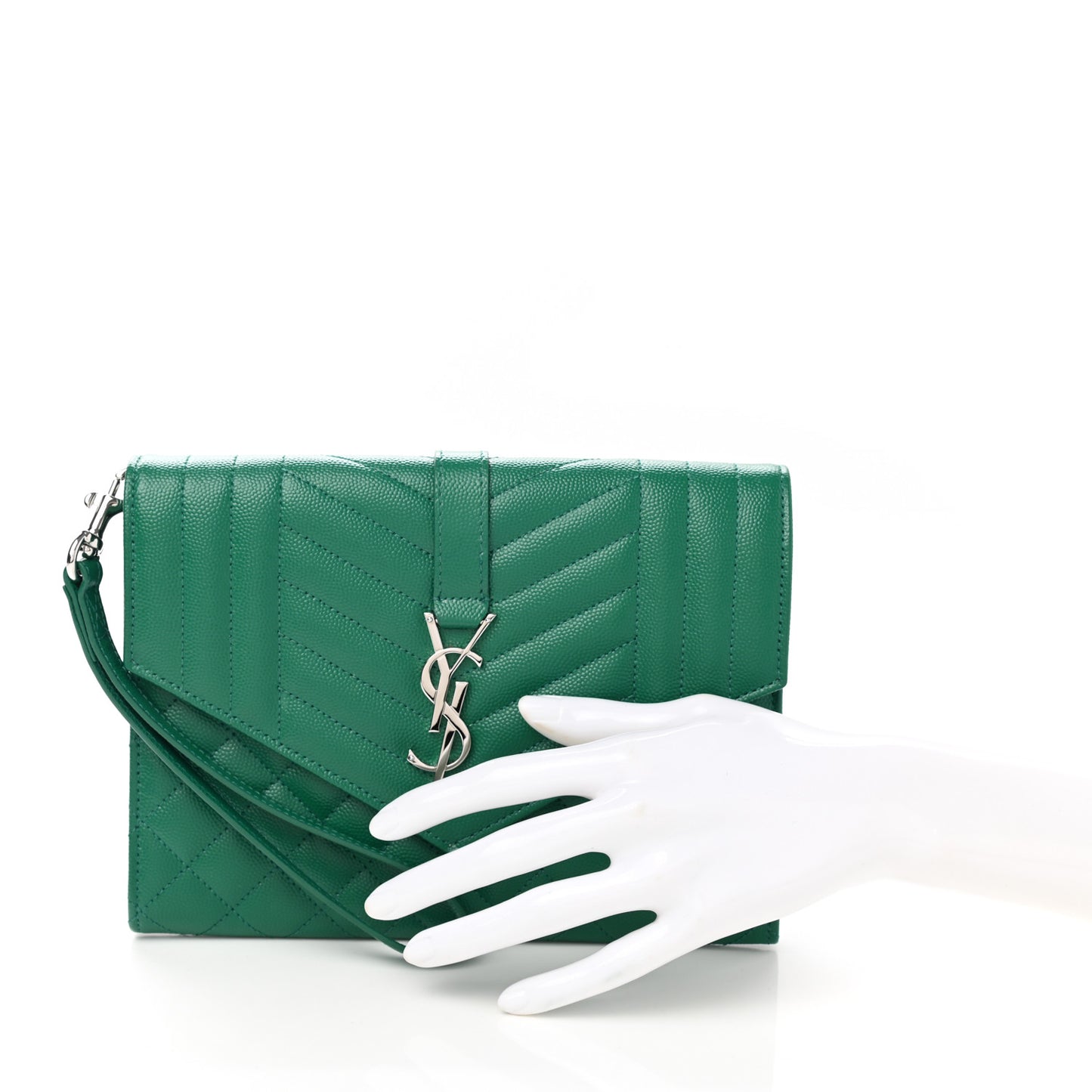 Grain De Poudre Textured Mixed Matelasse Triquilt Monogram Clutch Green Field