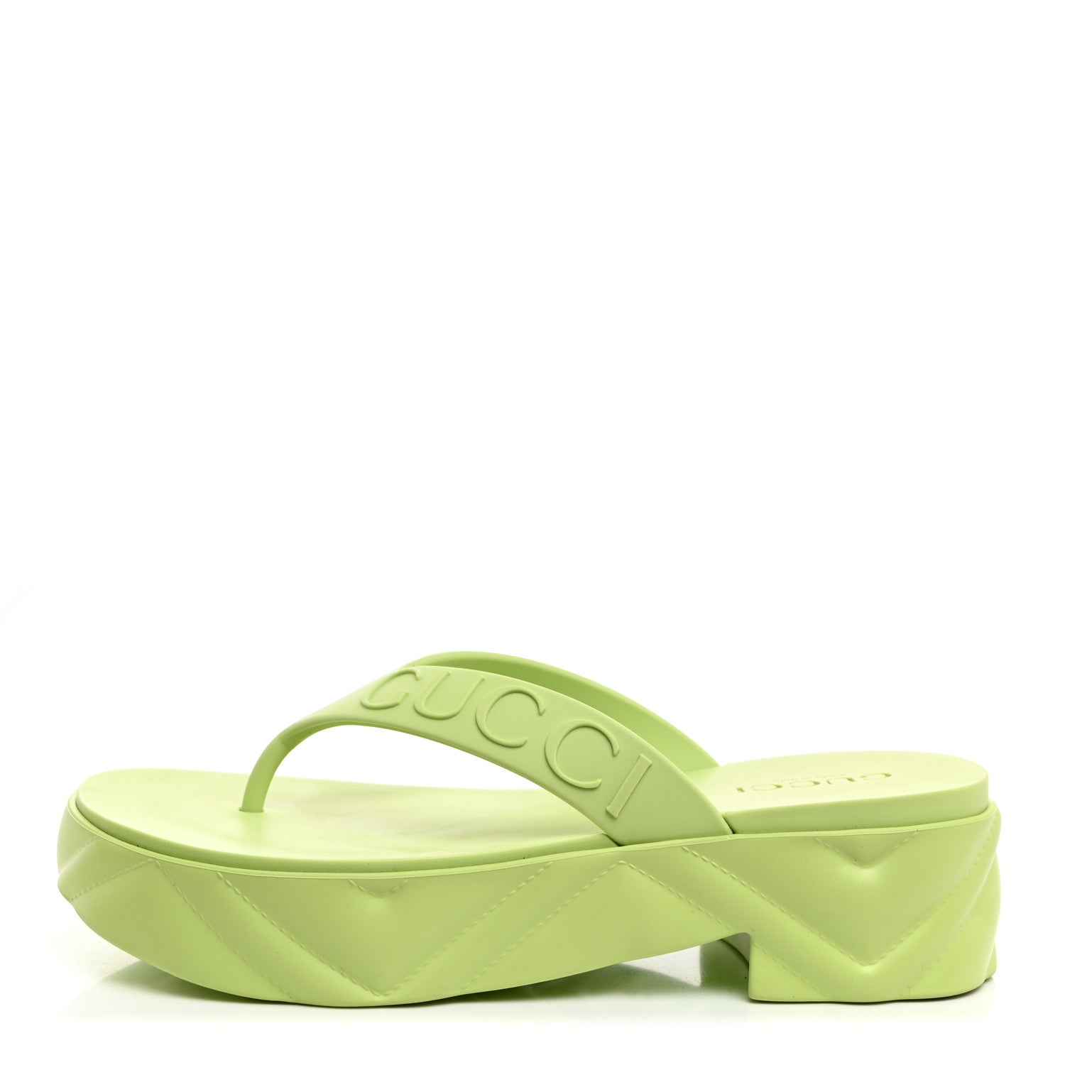 Gucci Rubber Chevron Logo Embossed Womens Thong Platform Sandals 41 Light Green 1 of 8