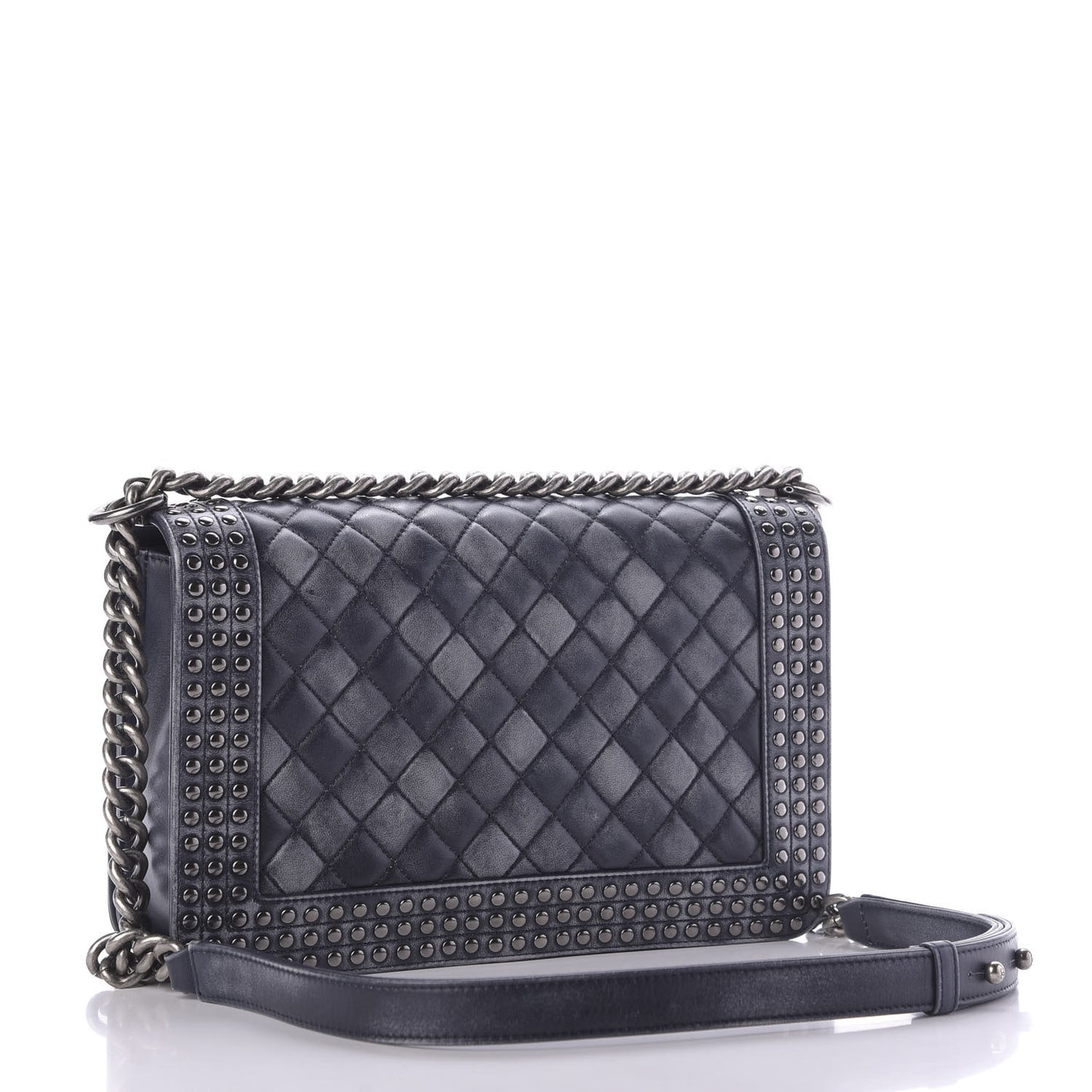 Faded Calfskin Quilted Medium Studded Boy Flap Black