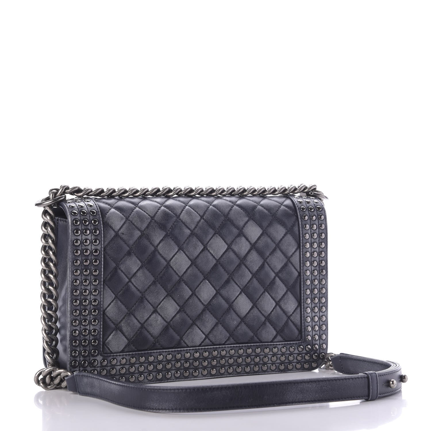 Chanel Faded Calfskin Quilted Medium Studded Boy Flap Black 4 of 10