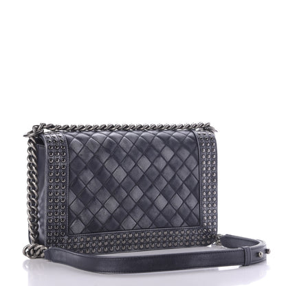 Chanel Faded Calfskin Quilted Medium Studded Boy Flap Black 4 of 10