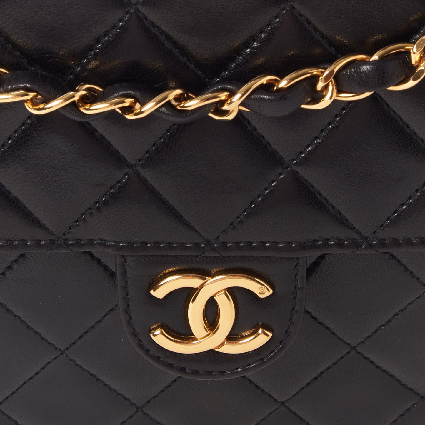 Lambskin Quilted Small Single Flap Black
