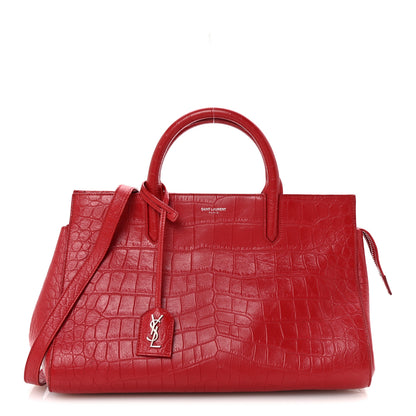 Saint Laurent Calfskin Crocodile Embossed Small Cabas Rive Gauche Red 1 of 9