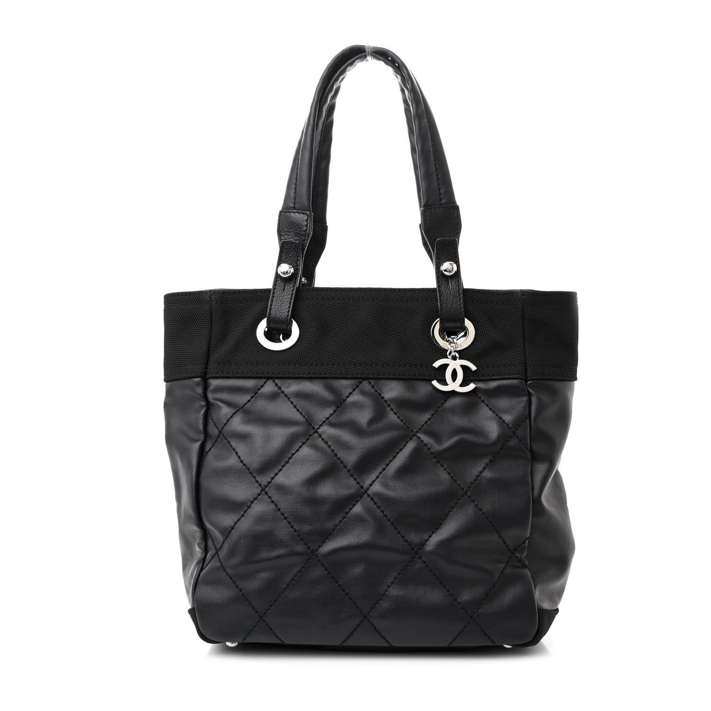 Coated Canvas Quilted Small Paris Biarritz Tote Black
