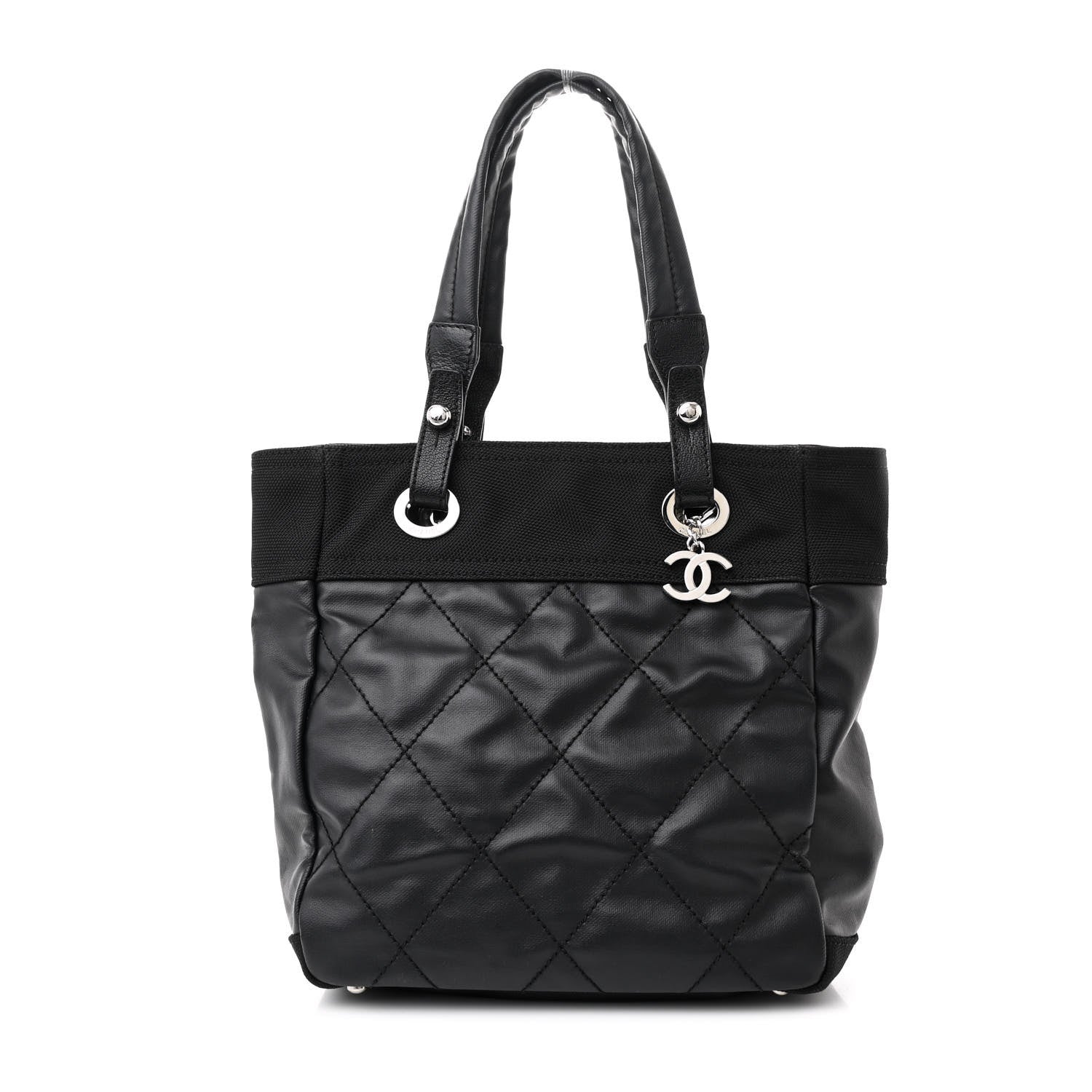 Chanel Coated Canvas Quilted Small Paris Biarritz Tote Black 1 of 10