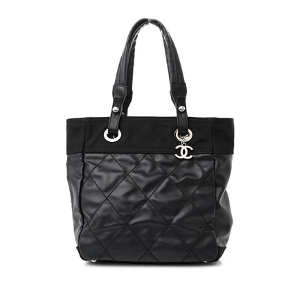 Chanel Coated Canvas Quilted Small Paris Biarritz Tote Black 1 of 10