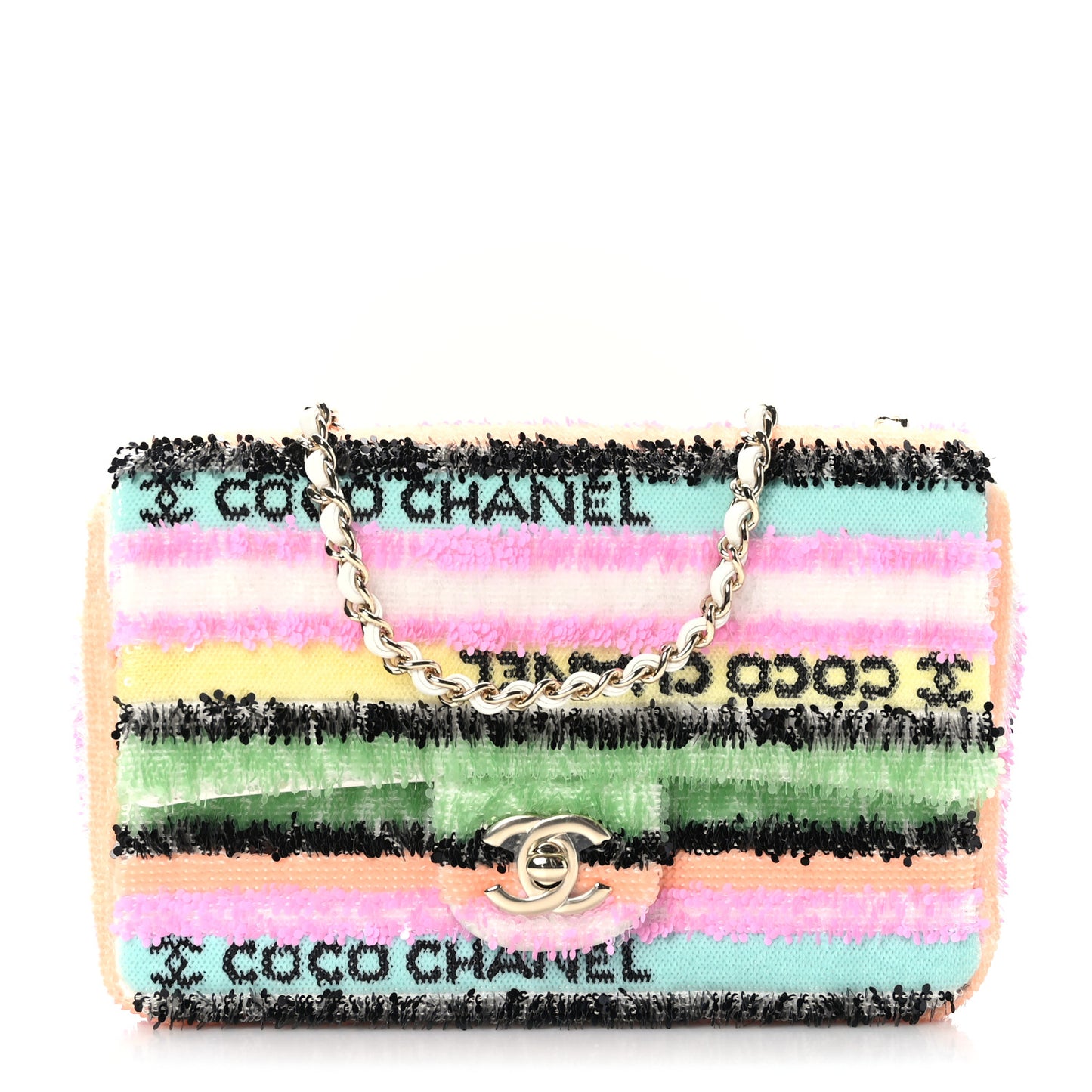 Sequin Logo Single Flap White Multicolor