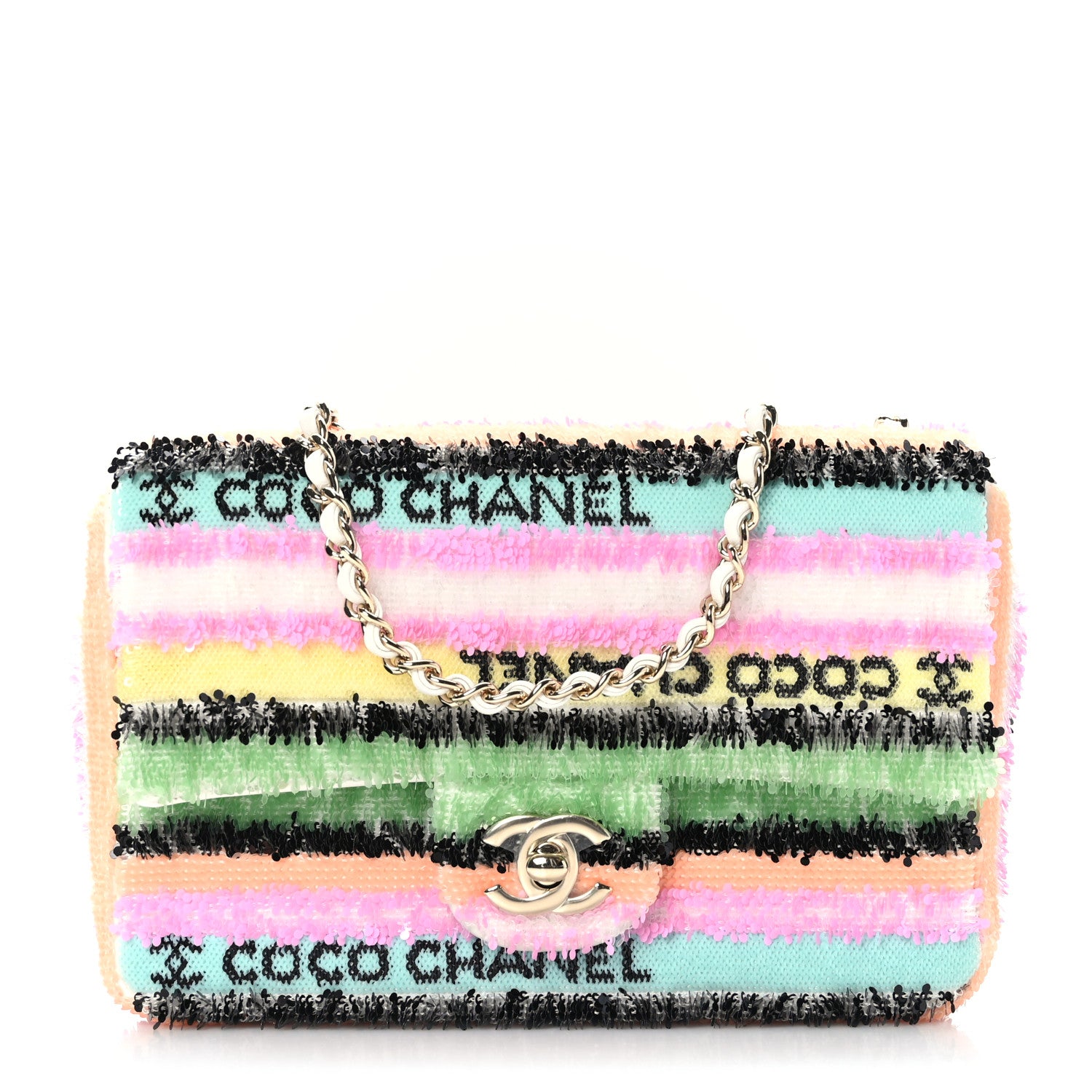 Chanel Sequin Logo Single Flap White Multicolor 1 of 10