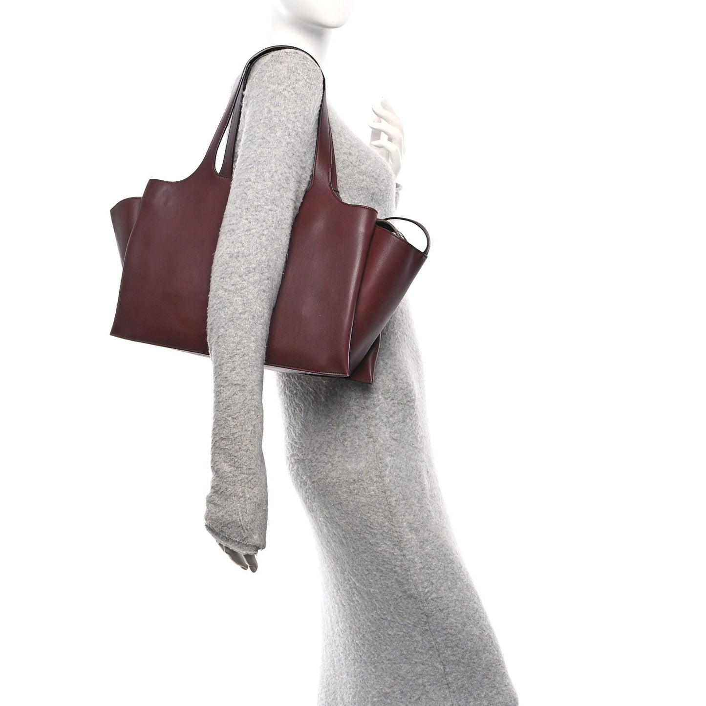 Supple Natural Calfskin Medium Tri-Fold Bag Burgundy