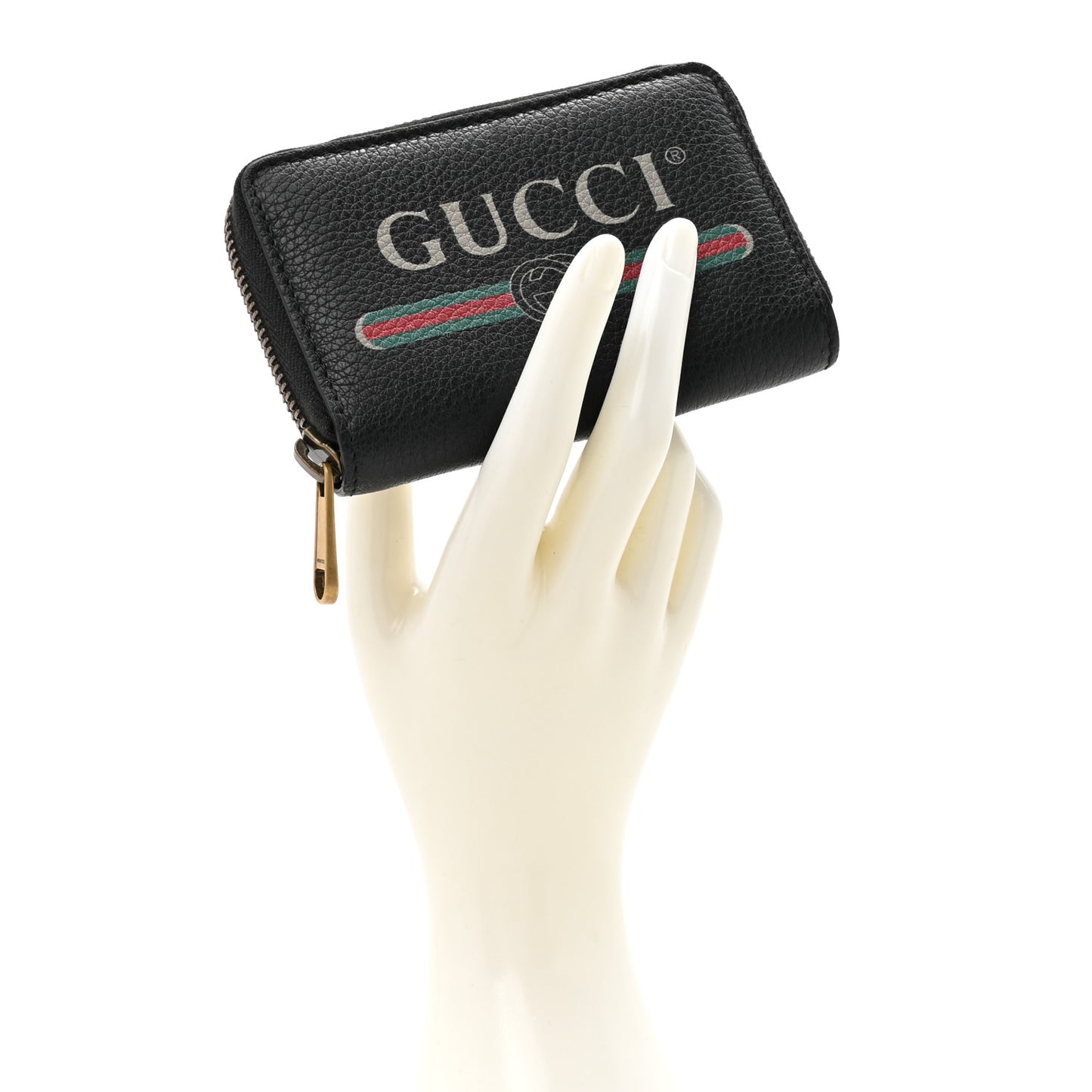 Calfskin Logo Zip Around Card Case Black