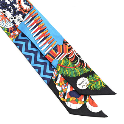 Hermes Silk De l'Ombrelle Aux Duels Twilly Black Bleu Jaune Vif 2 of 4