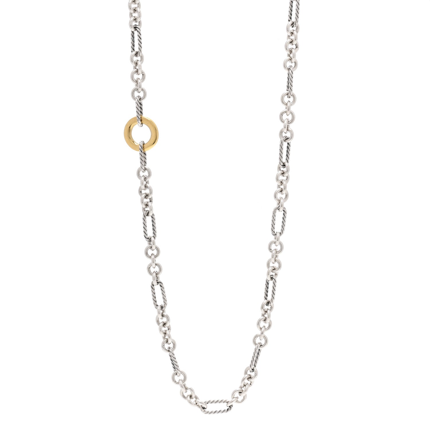 David Yurman Sterling Silver 18K Yellow Gold Figaro Two Tone Link Necklace 1 of 6