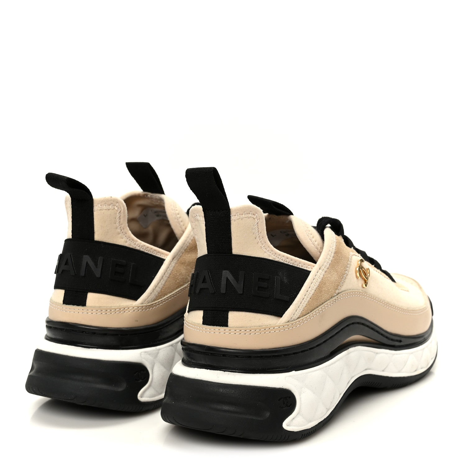 Chanel Velvet Calfskin Mixed Fibers CC Sneakers 37.5 Beige 5 of 10