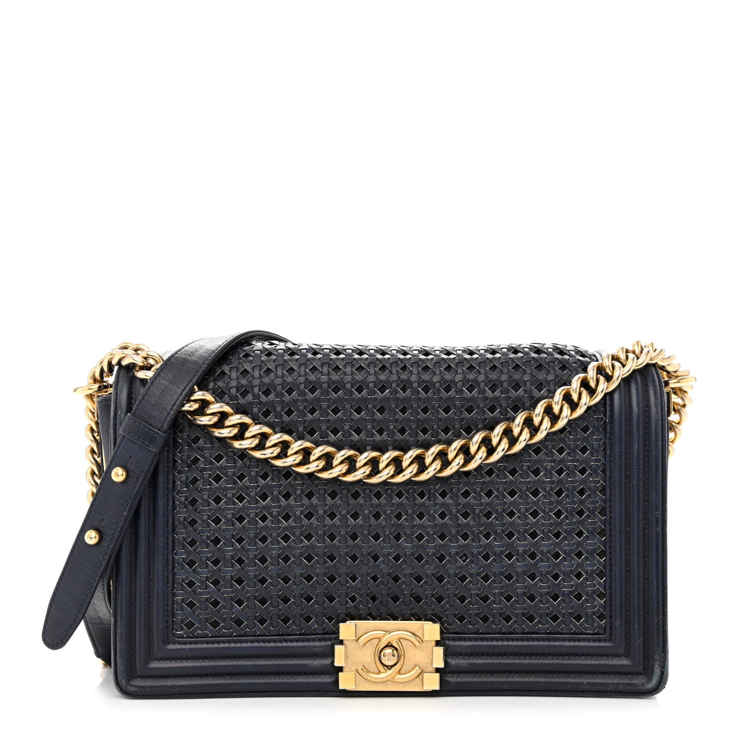 Chanel Braided Sheepskin New Medium Boy Flap Navy 1 of 14