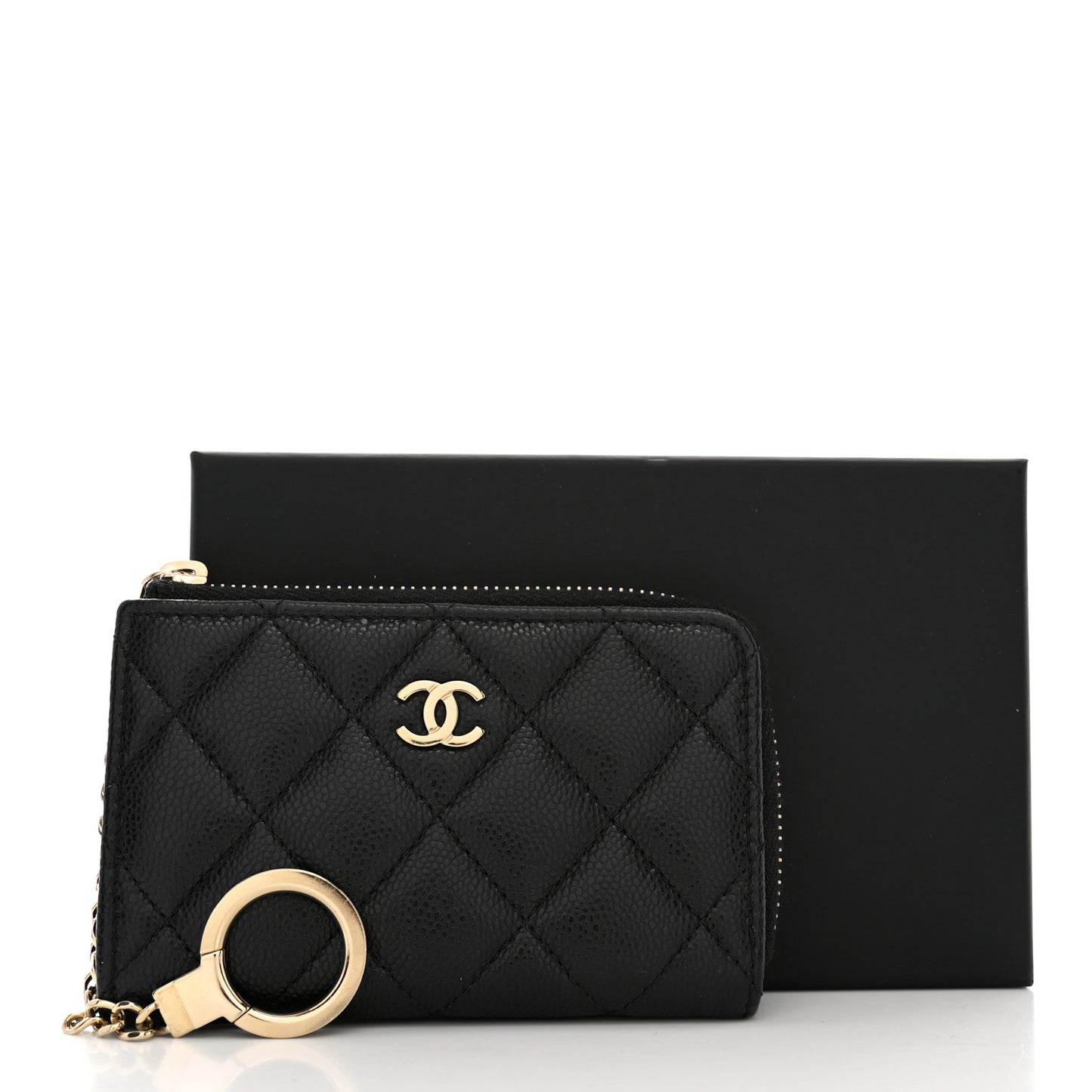 Caviar Quilted Zipped Key Holder Case Black