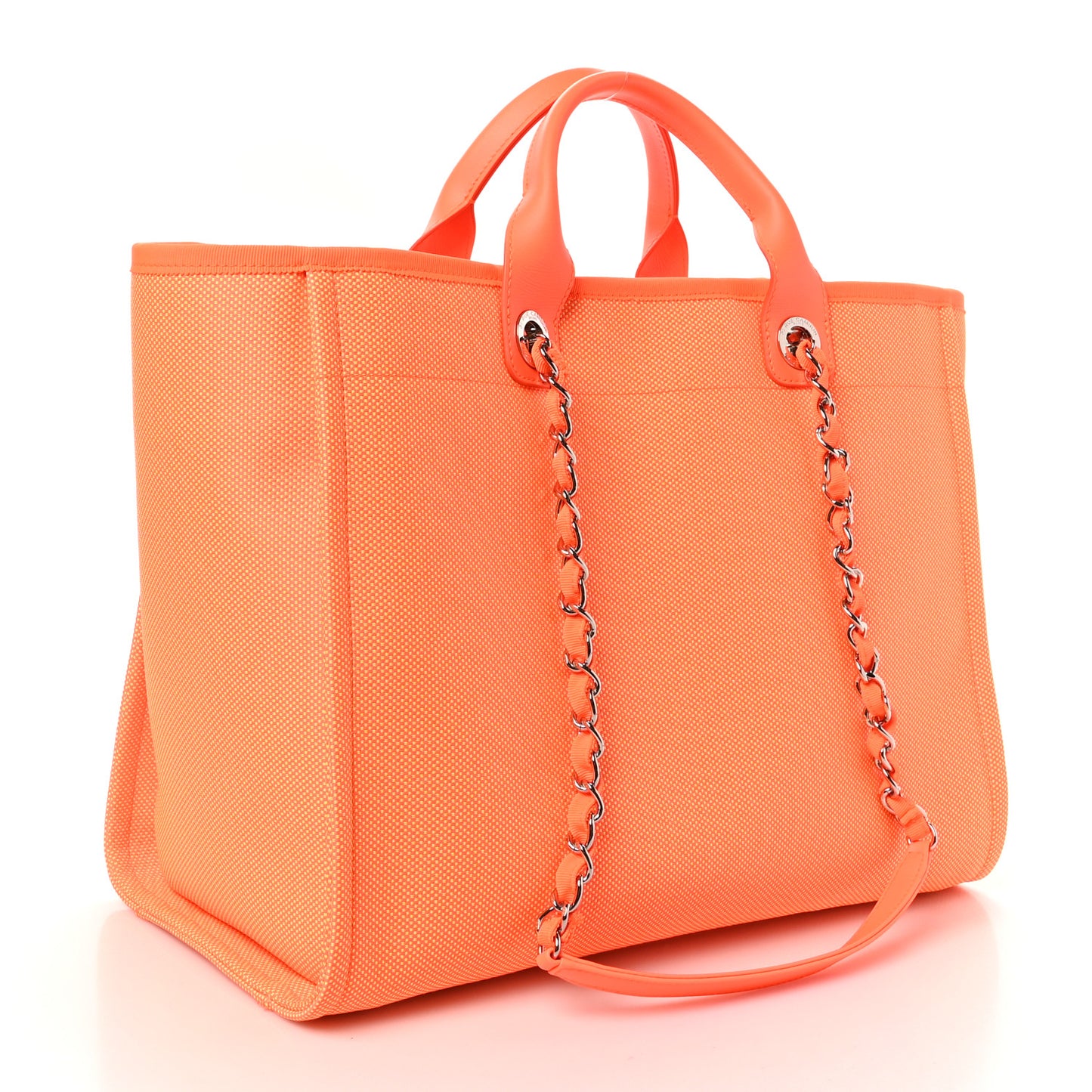 Mixed Fibers Calfskin Deauville Medium Tote Orange Yellow