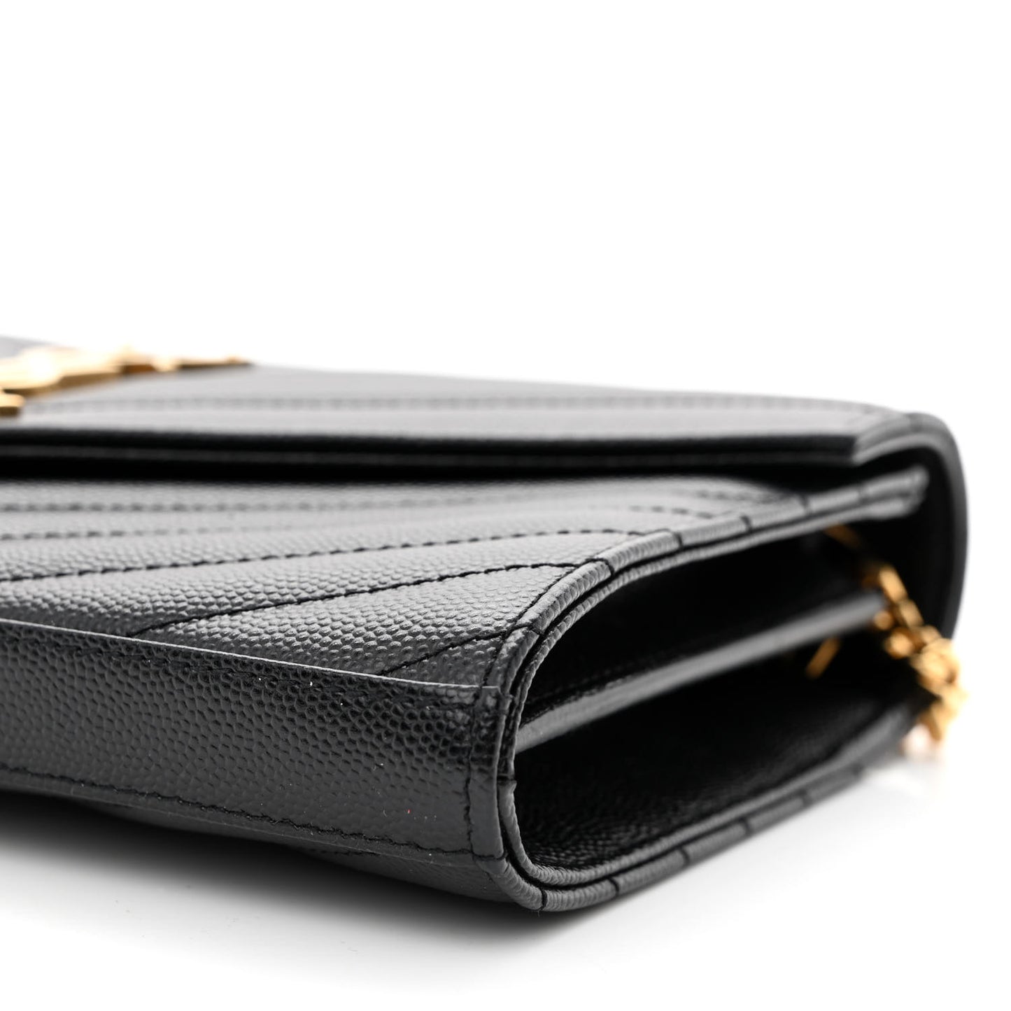 Grain De Poudre Matelasse Chevron Monogram Chain Wallet Black