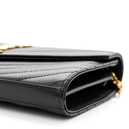 Saint Laurent Grain De Poudre Matelasse Chevron Monogram Chain Wallet Black 9 of 11