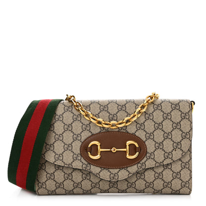 Gucci GG Supreme Monogram Azalea Calfskin Web Small Horsebit 1955 Crossbody Bag Beige Ebony Brown Sugar 1 of 15