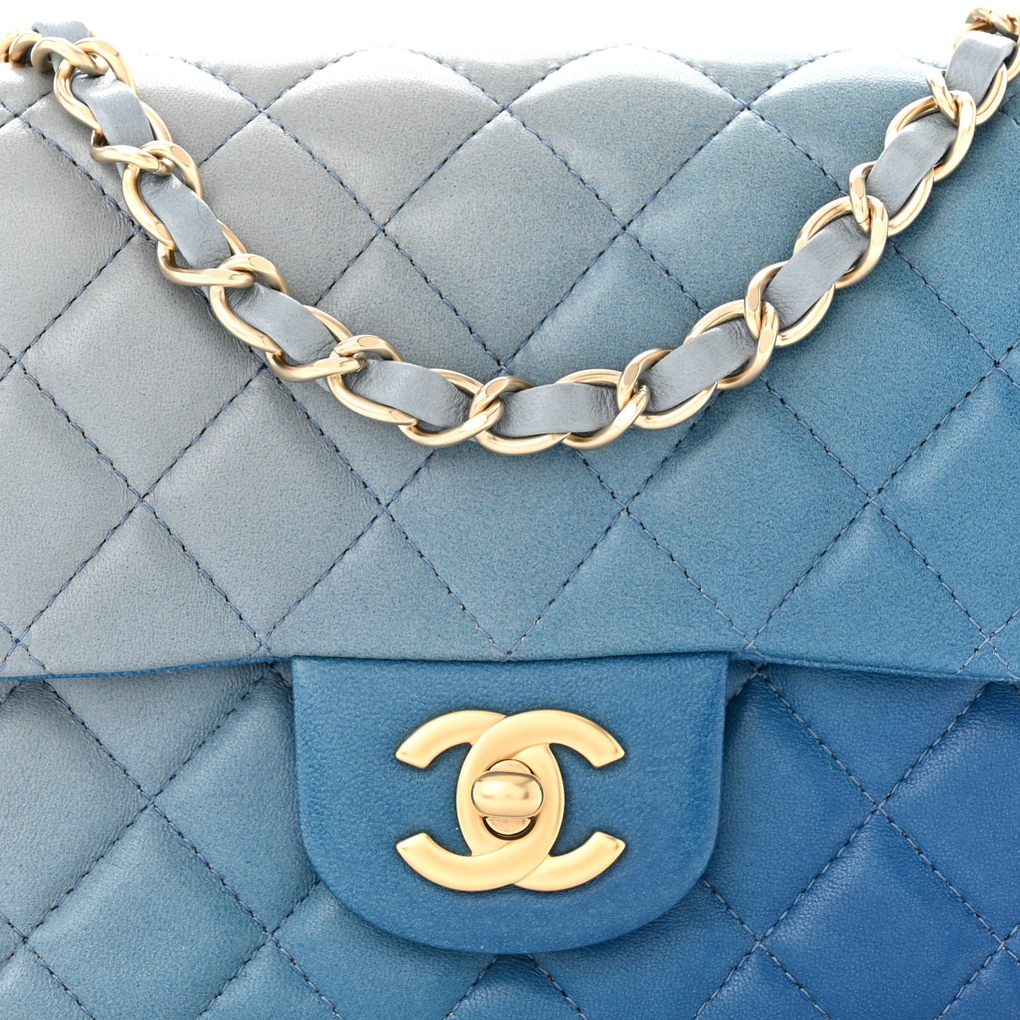 Lambskin Degrade Quilted Mini Square Flap Light Blue