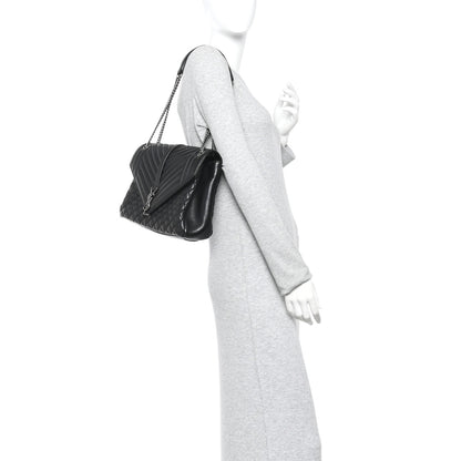 Saint Laurent Calfskin Mixed Matelasse Triquilt Large Monogram Satchel Black 3 of 11