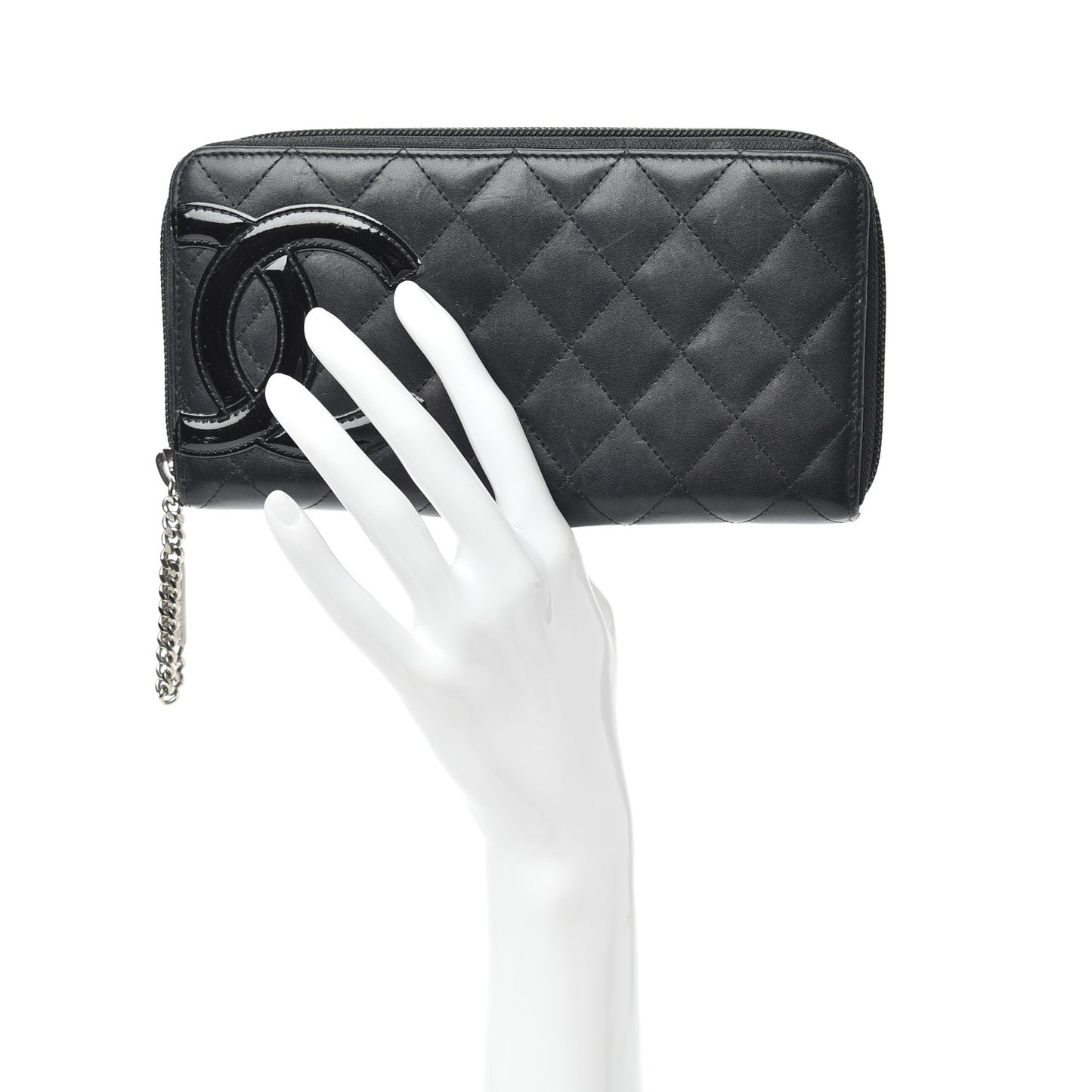 Calfskin Quilted Cambon Large Gusset Zip Around Wallet Black