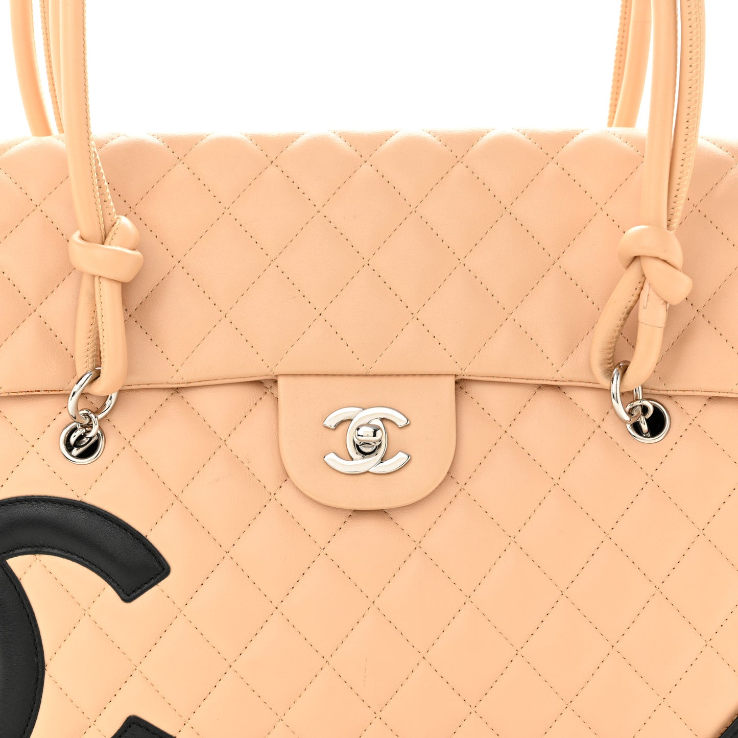 Calfskin Quilted Large Cambon Flap Beige Black Beige Black