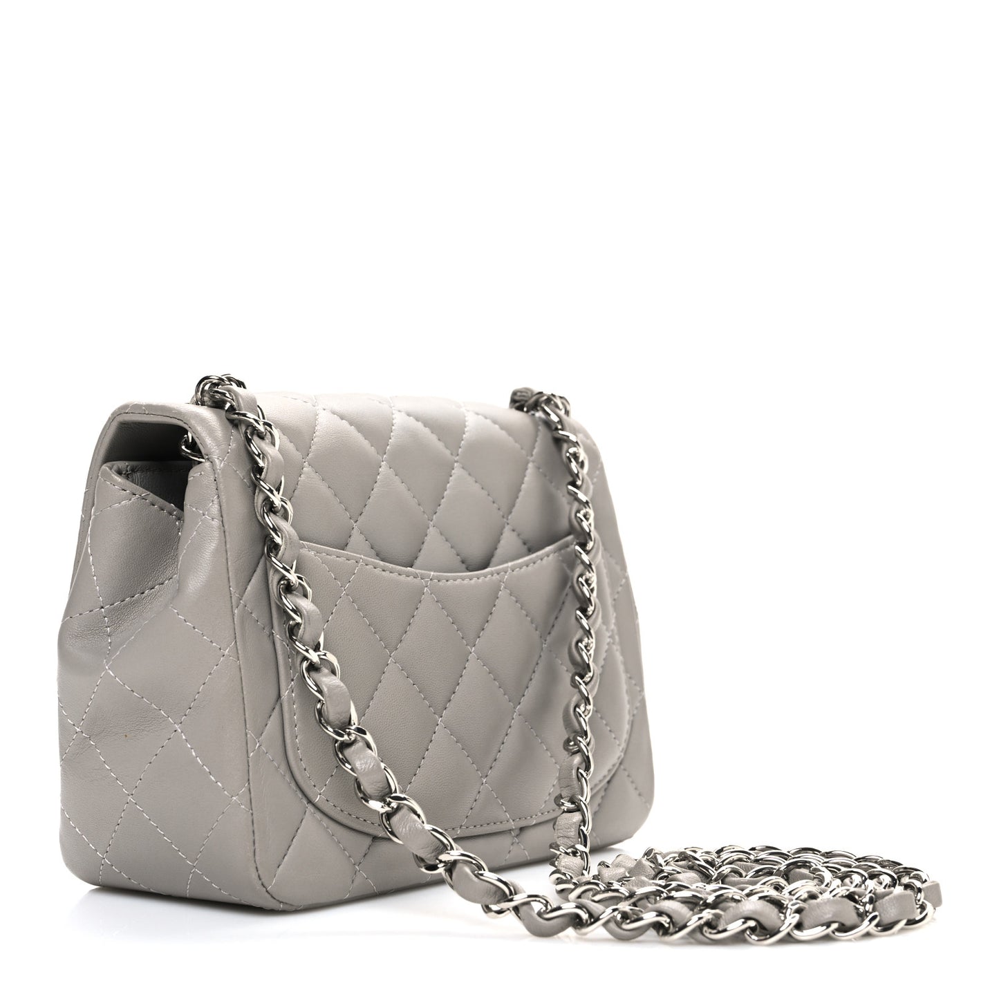 Lambskin Quilted Mini Square Flap Grey