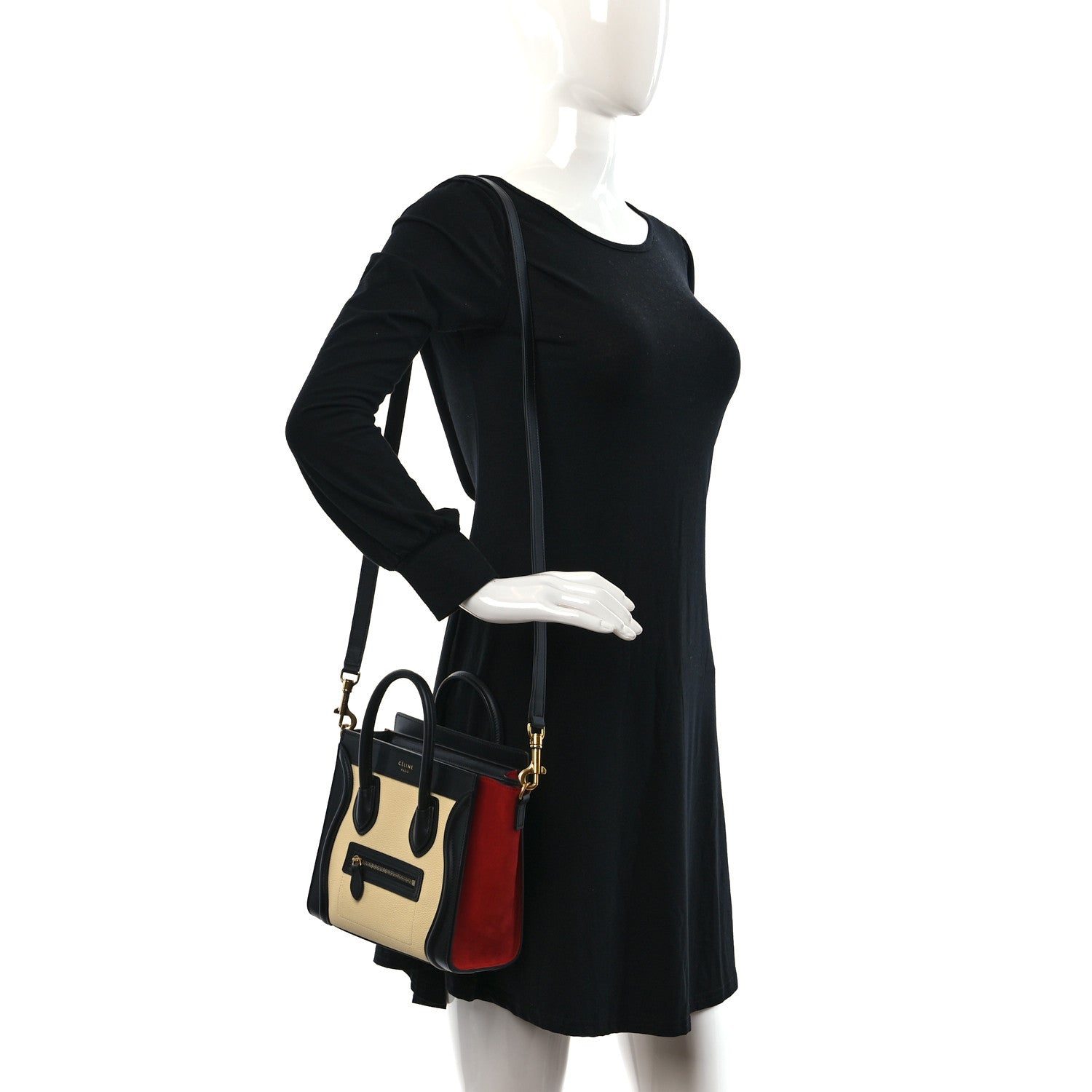 Celine Drummed Calfskin Nubuck Nano Tri-Color Luggage Ruby 2 of 10