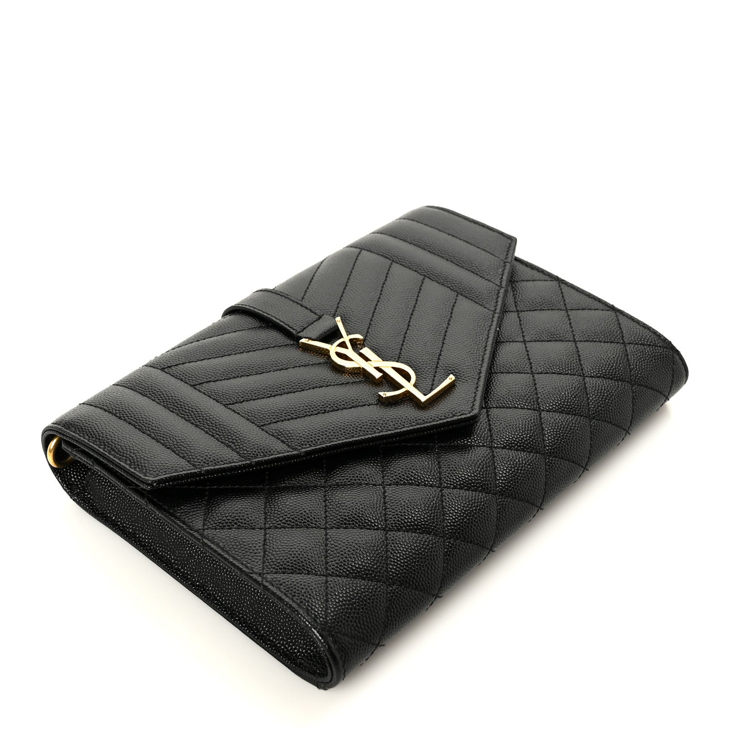 Saint Laurent Grain De Poudre Textured Mixed Matelasse Triquilt Monogram Clutch Black 4 of 9