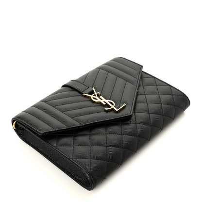 Saint Laurent Grain De Poudre Textured Mixed Matelasse Triquilt Monogram Clutch Black 4 of 9