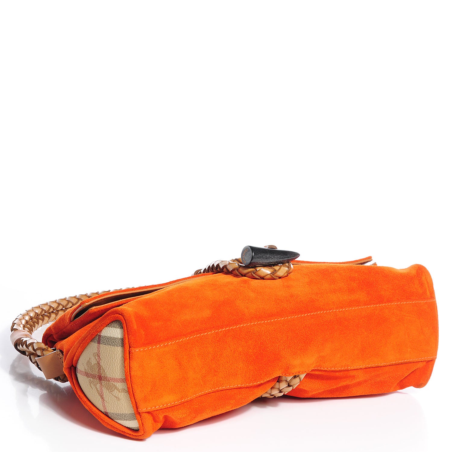 Burberry Suede Haymarket Check Horn Toggle Shoulder Bag Orange 4 of 9
