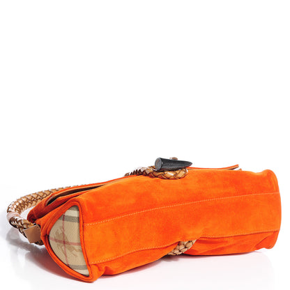 Burberry Suede Haymarket Check Horn Toggle Shoulder Bag Orange 4 of 9