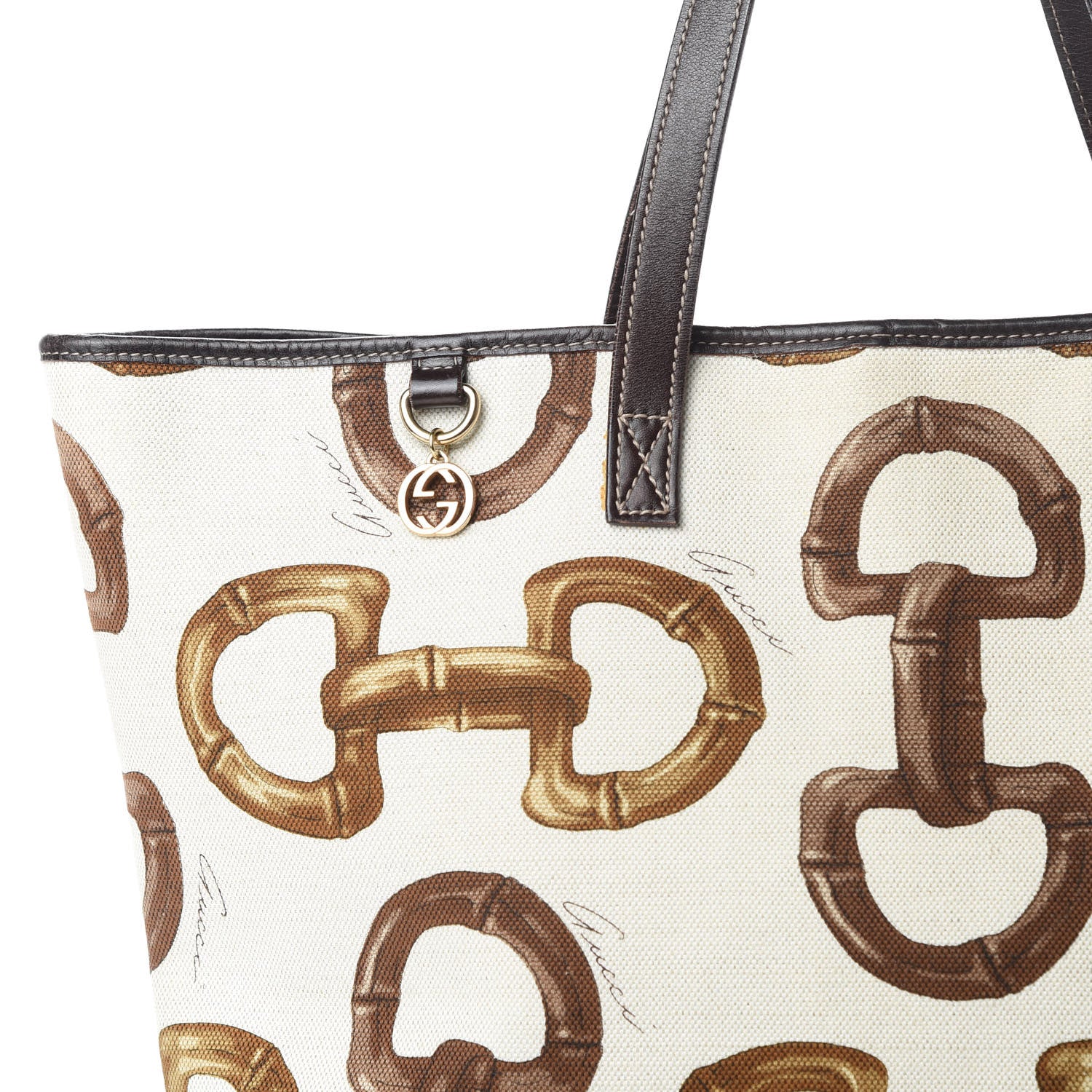 Gucci Canvas Bamboo Horsebit Print Tote White 8 of 17