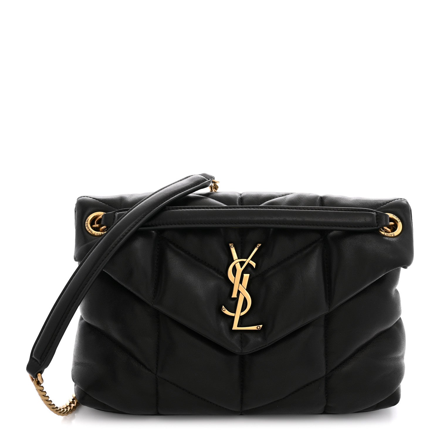 Saint Laurent Lambskin Quilted Small Loulou Puffer Monogram Chain Satchel Black 1 of 10