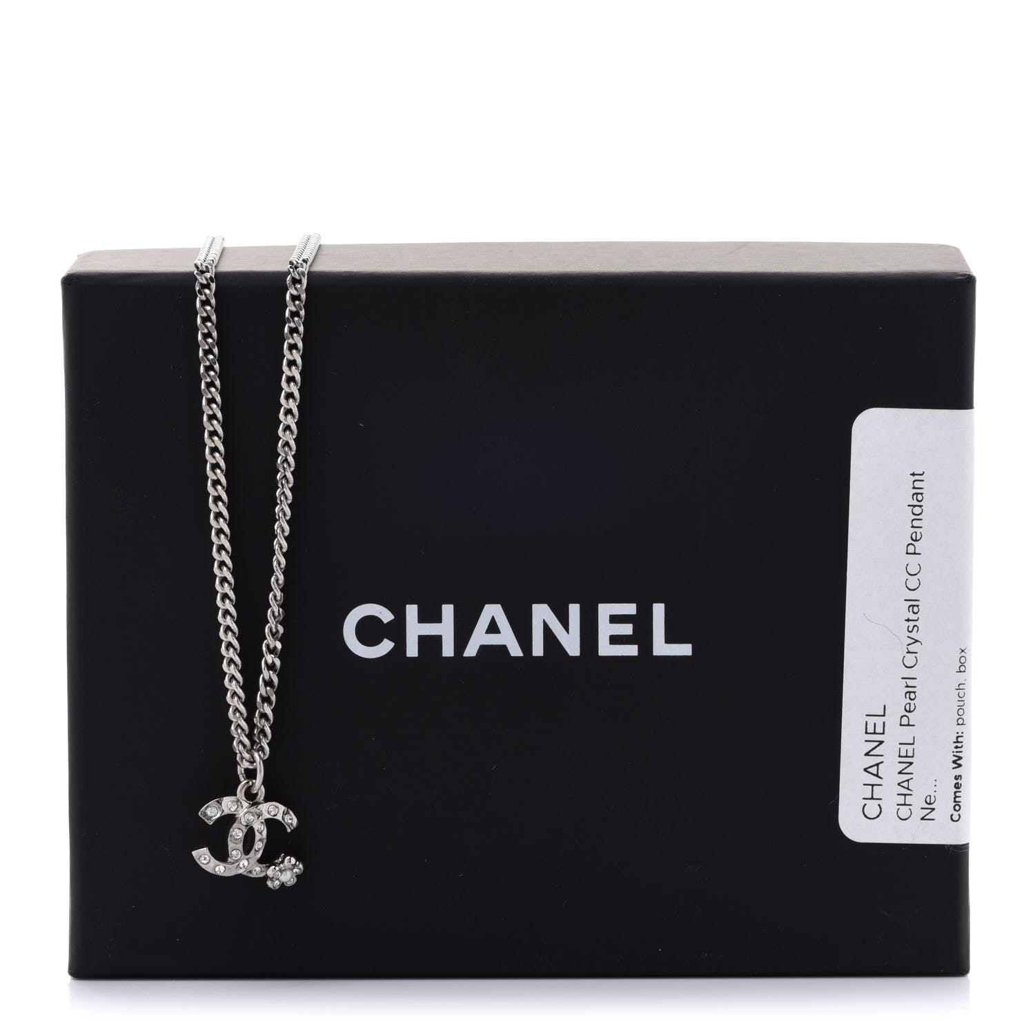 Chanel Pearl Crystal CC Pendant Necklace Silver 6 of 6
