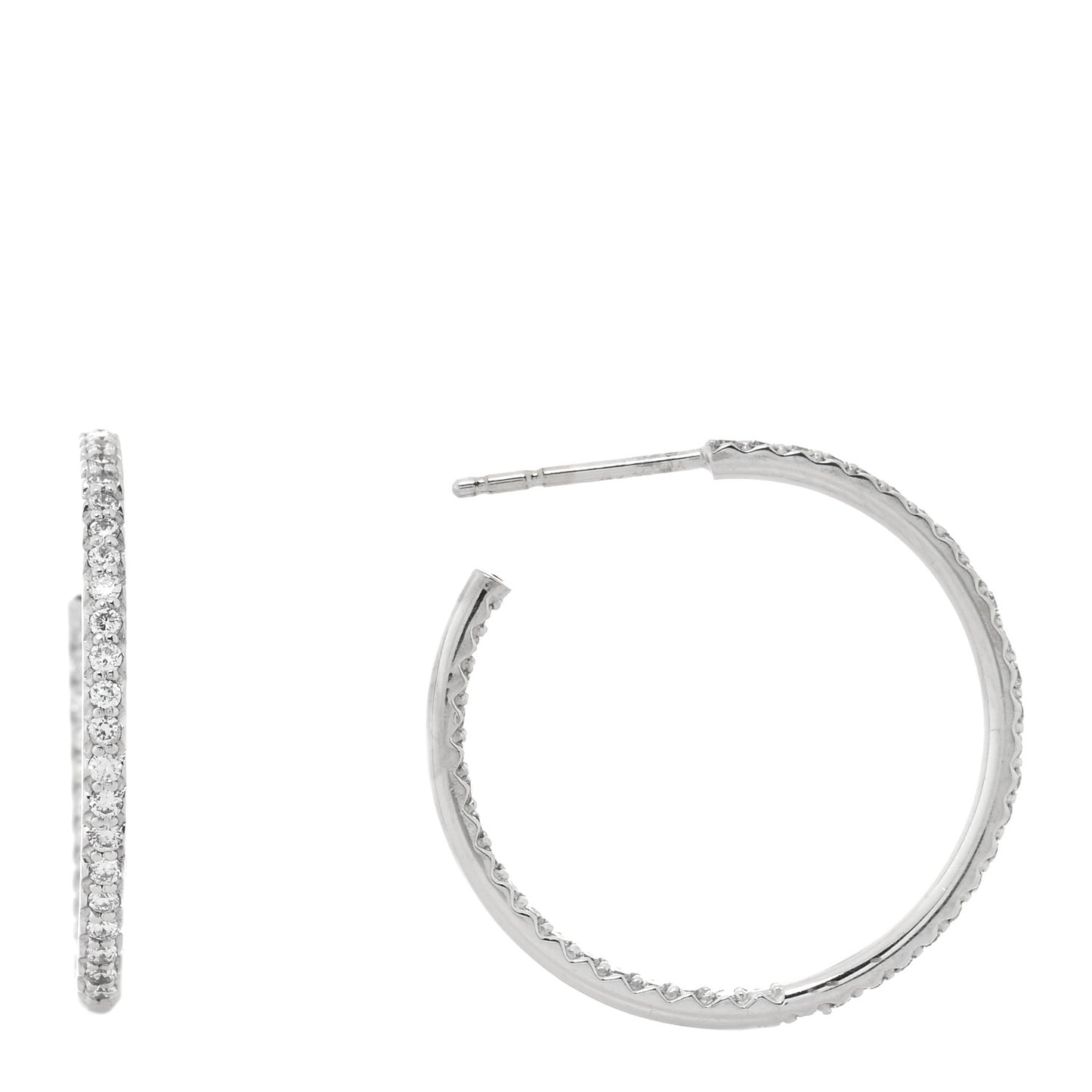 18K White Gold Diamond Large Hoop Earrings