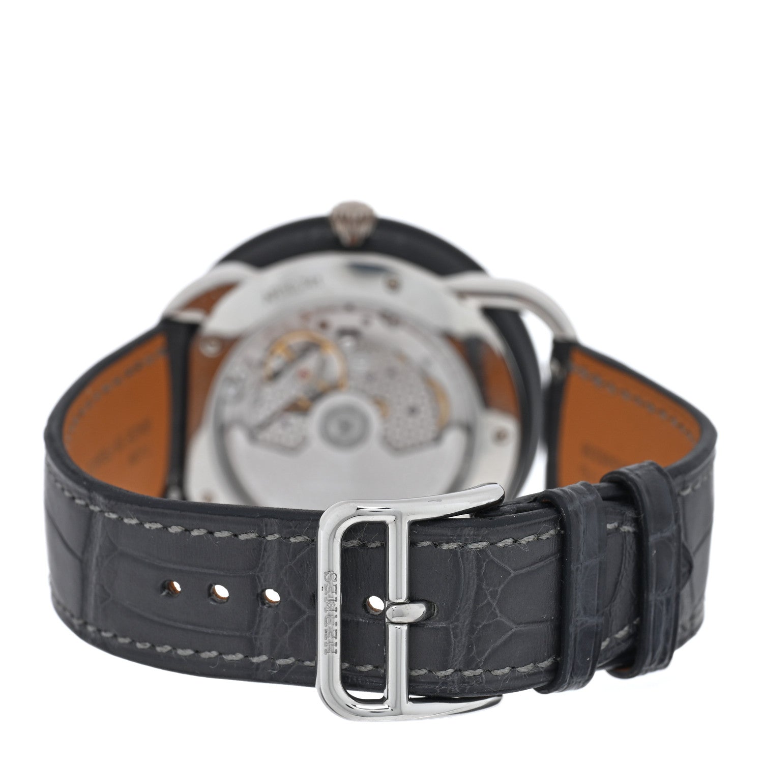 Hermes Platinum Titanium Alligator 43mm Arceau Le Temps Voyageur Automatic Watch Noir 3 of 5
