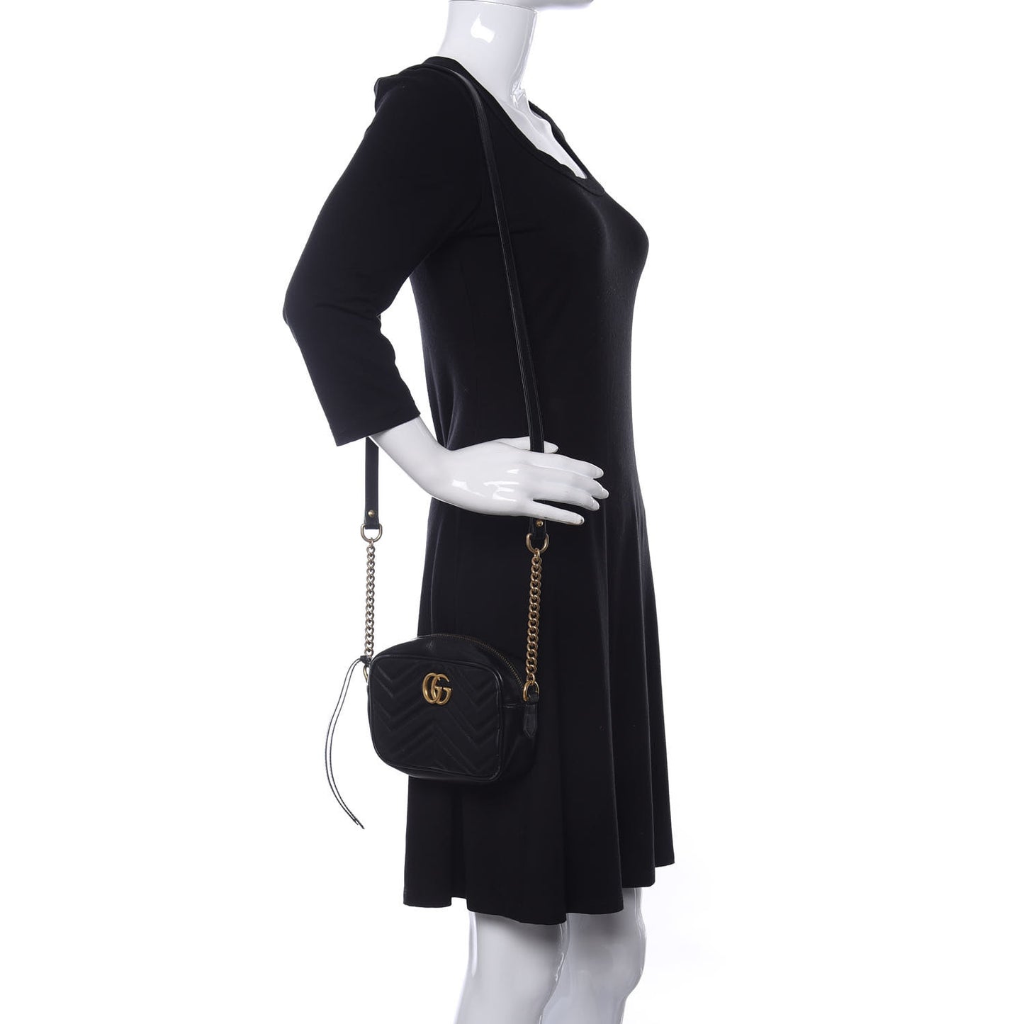 Calfskin Matelasse Mini GG Marmont Chain Shoulder Bag Black