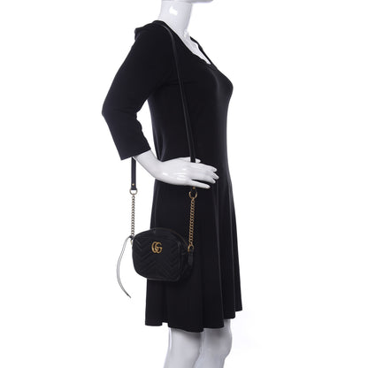 Gucci Calfskin Matelasse Mini GG Marmont Chain Shoulder Bag Black 2 of 13