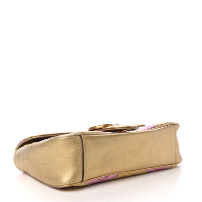 Gucci Metallic Calfskin Matelasse Small GG Marmont Shoulder Bag Gold Pink 5 of 12