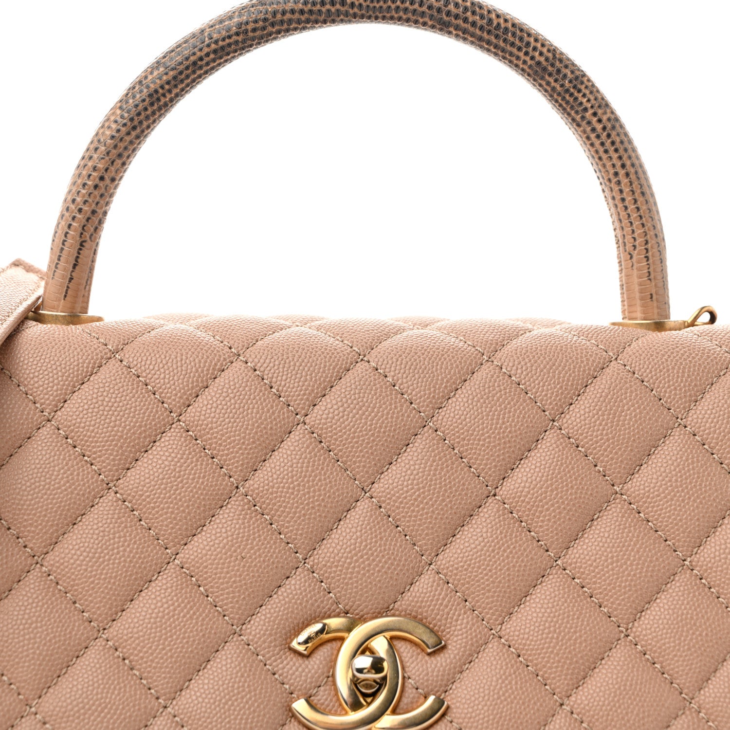 Chanel Caviar Lizard Quilted Small Coco Handle Flap Beige 8 of 13