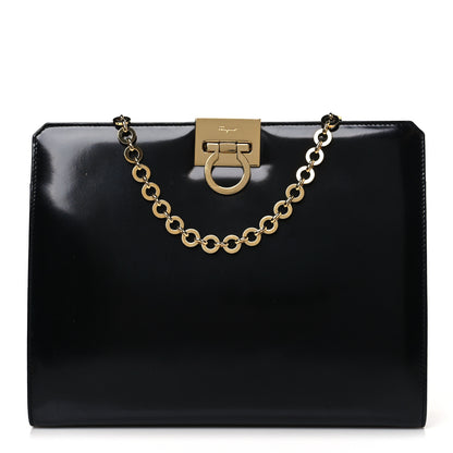 Salvatore Ferragamo Brushed Calfskin Gancini Trifolio Chain Bag Black 1 of 8