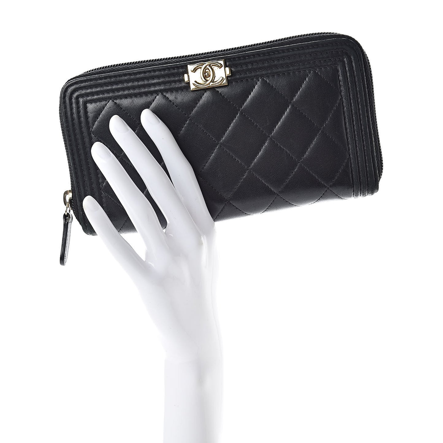 Lambskin Quilted Boy Zip Around Wallet Black