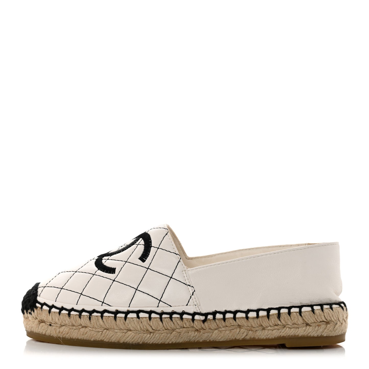 Lambskin Stitched CC Espadrilles 35 White Black
