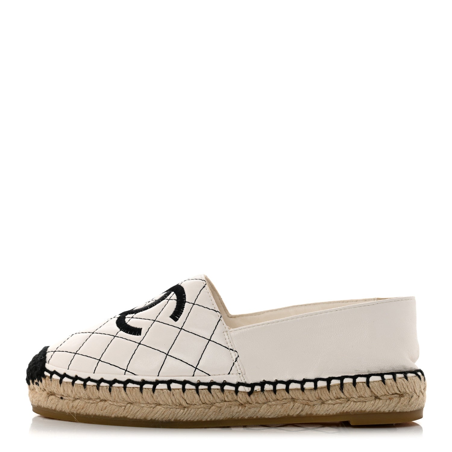 Chanel Lambskin Stitched CC Espadrilles 35 White Black 1 of 13