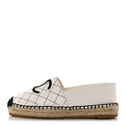 Chanel Lambskin Stitched CC Espadrilles 35 White Black 1 of 13