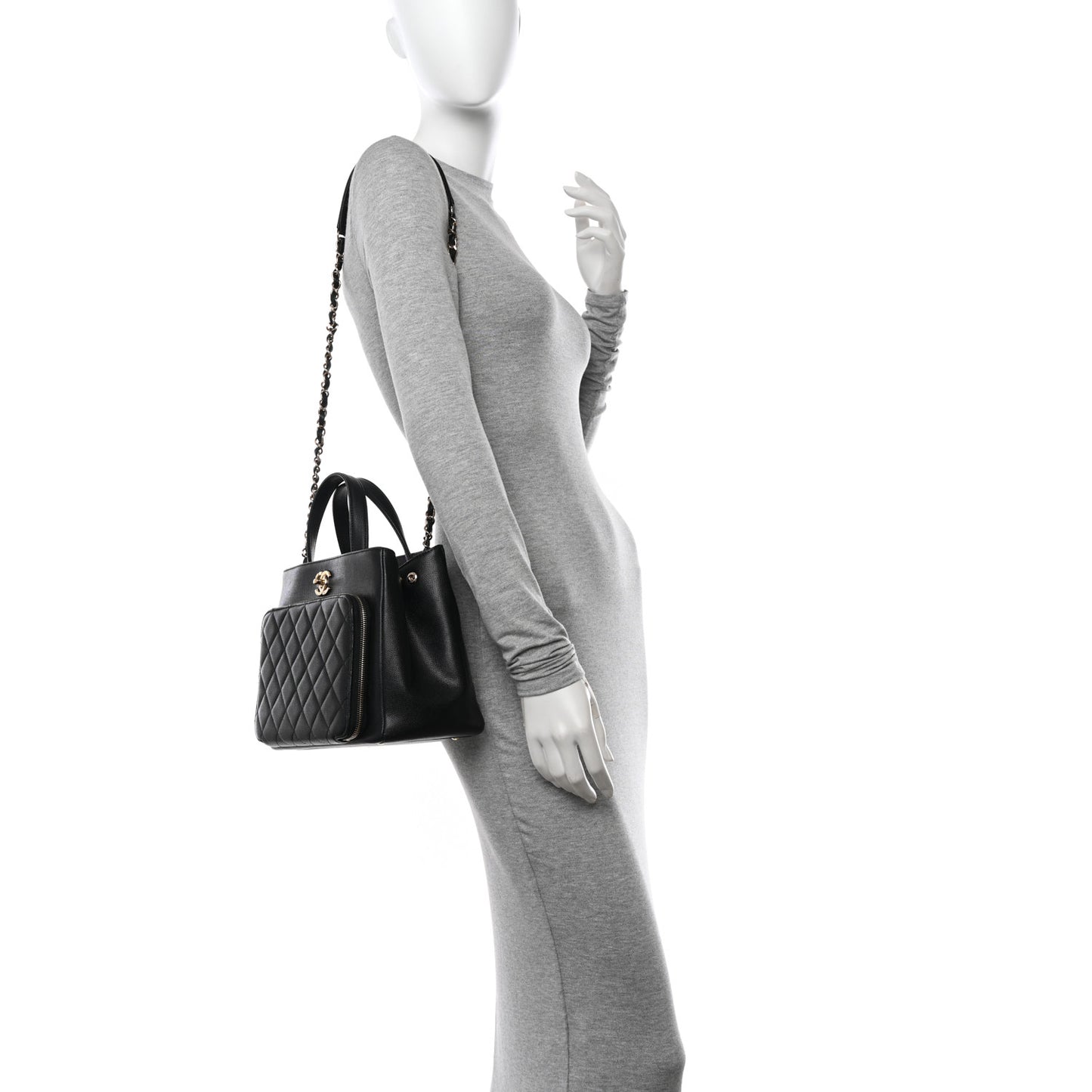 Caviar Quilted Small Business Affinity Shopping Bag Black