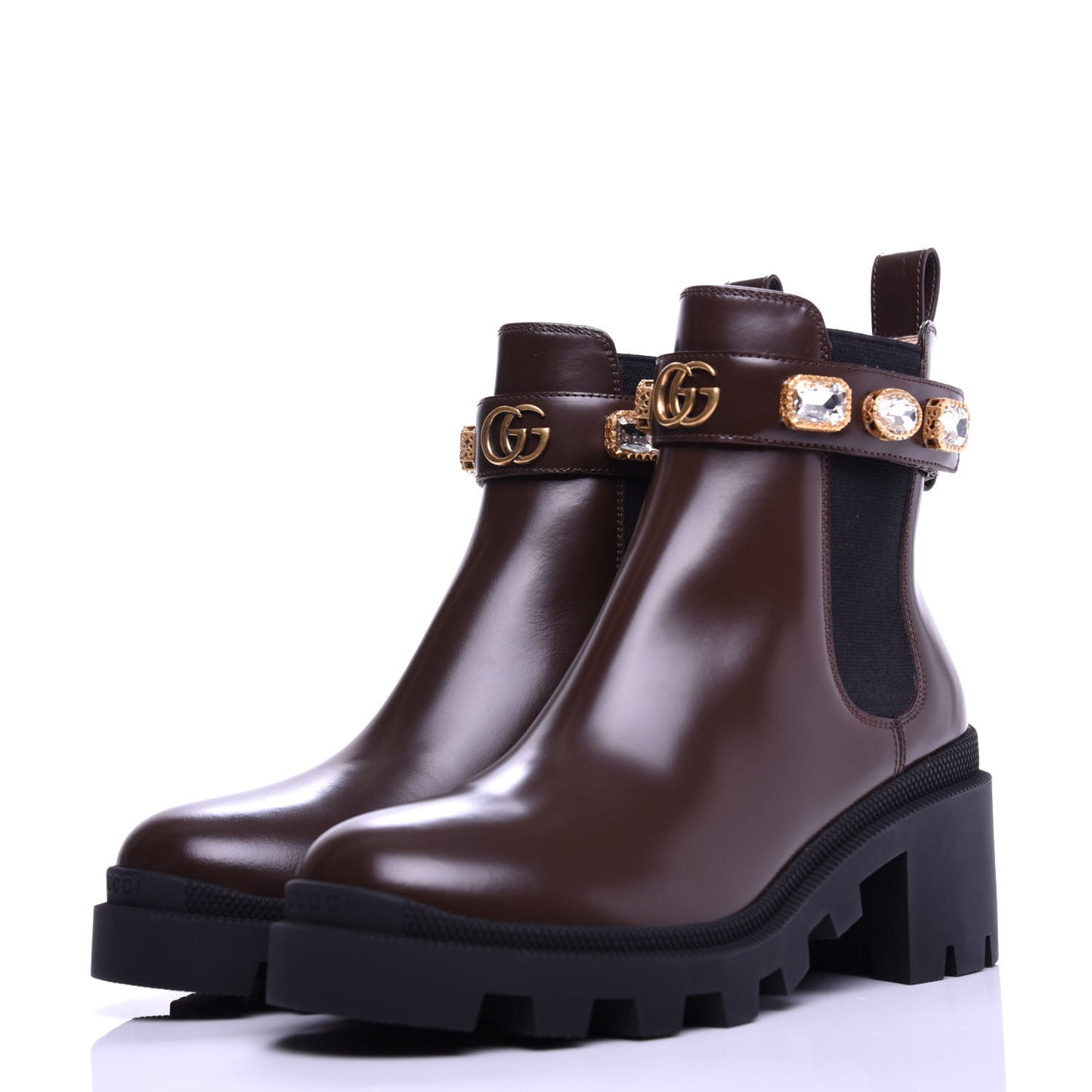Calfskin Crystal GG Trip Chelsea Ankle Boots 37 Maroon