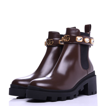 Gucci Calfskin Crystal GG Trip Chelsea Ankle Boots 37 Maroon 2 of 9